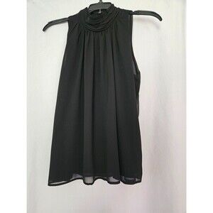BLVD Tank Top Small S Black High Neck Sleeveless Loose Chiffon